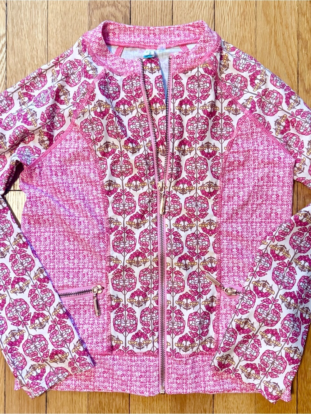 Cabana Life Pink Floral-Geo Zip Rashguard Size 12